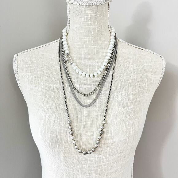 NEW Chico's Silver Chain & Faux Pearl Convertible Layered Necklace - Picture 1 of 8